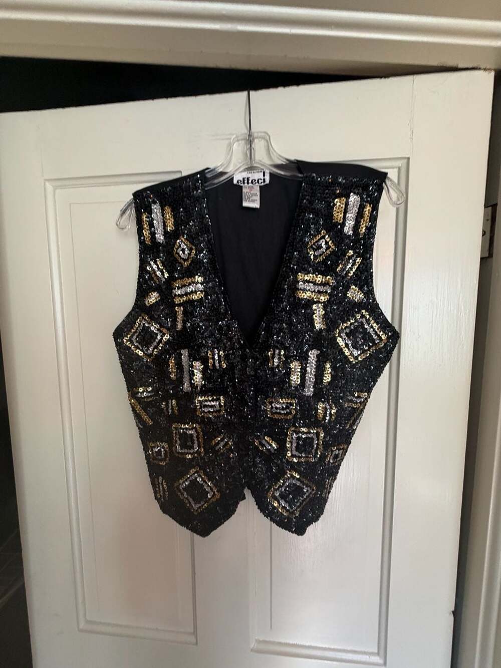 Vintage 80s Effeci Hand-Beaded Geometric Sequin Vest